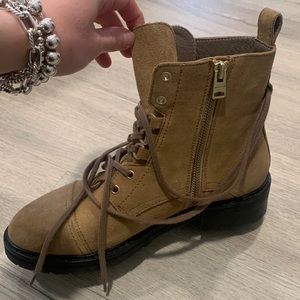 Tan Lace-Up Ankle Boots